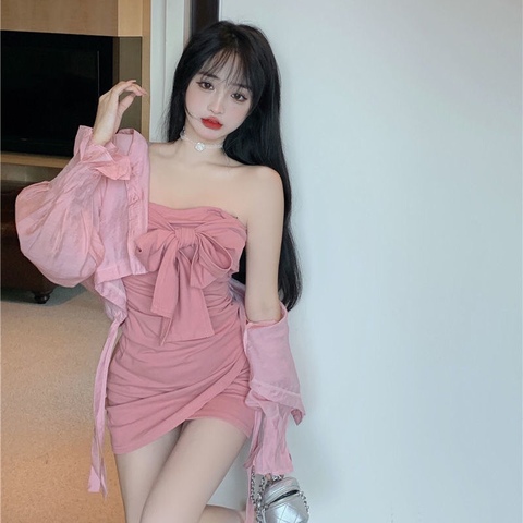 Pure lust style hottie halterneck suspender dress female design niche waist tight sexy hip-covering short skirt summer