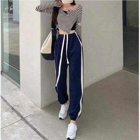 Drawstring Leggings women's summer high street loose and slim casual pants high waist versatile Harlan pants
