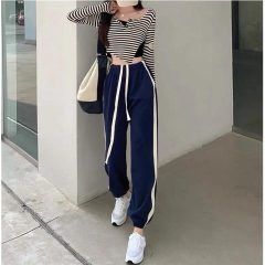 Drawstring Leggings women's summer high street loose and slim casual pants high waist versatile Harlan pants