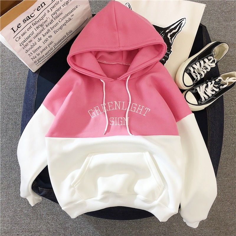 2020 winter Plush & amp; thickened & amp; color inserted hooded casual women's sweater