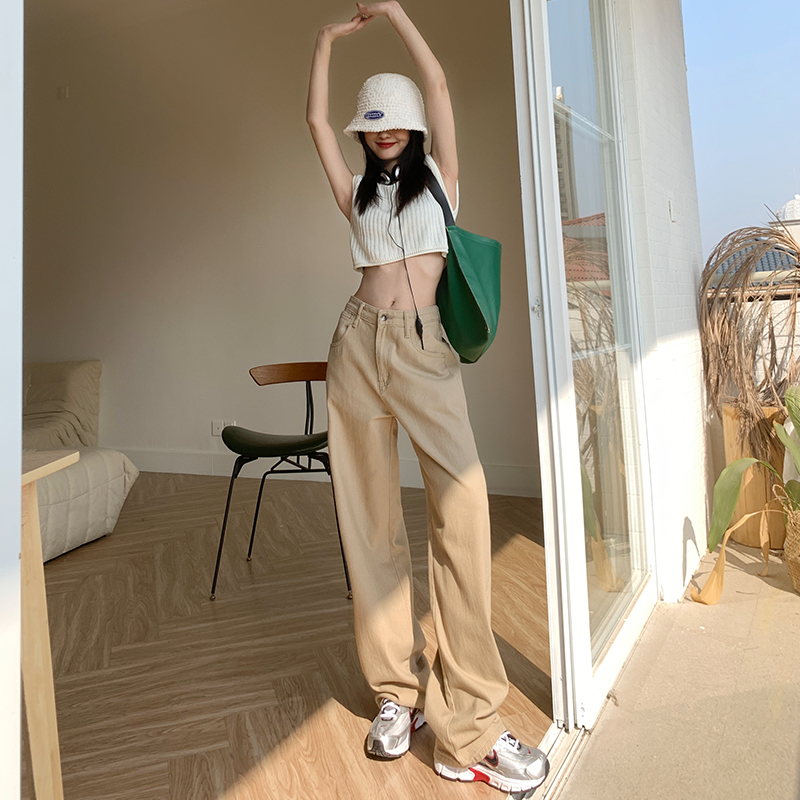 Real shot 2022 cheese milk cap Khaki wide leg pants 9 points & regular # lengthened jeans