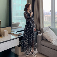 Fall 2020 new women's super xiansen V-neck lace up irregular long over knee Chiffon Floral Dress