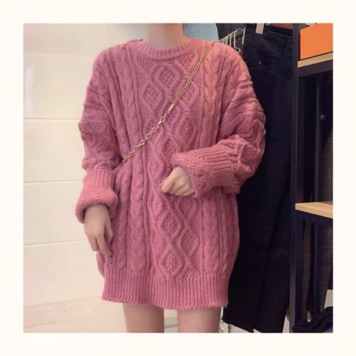 Large size sweater women's Korean version fashion loose large version lazy wind twist Pullover mid length women's 2020 new autumn and winter