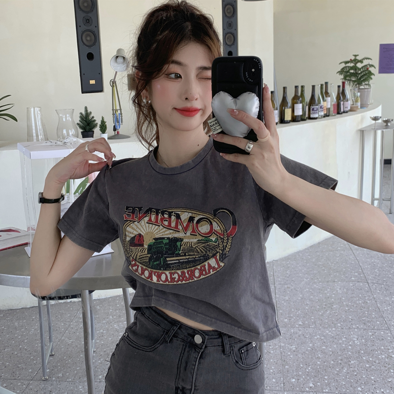 Official picture 6535 stretch cotton 2023 summer irregular design niche v-neck short-sleeved t-shirt for women