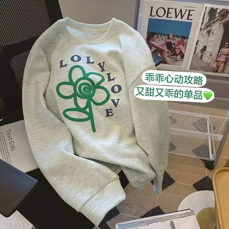 260g big fish scale 280g 35 cotton big fish scale shoulder bag collar early autumn printed round neck sweater