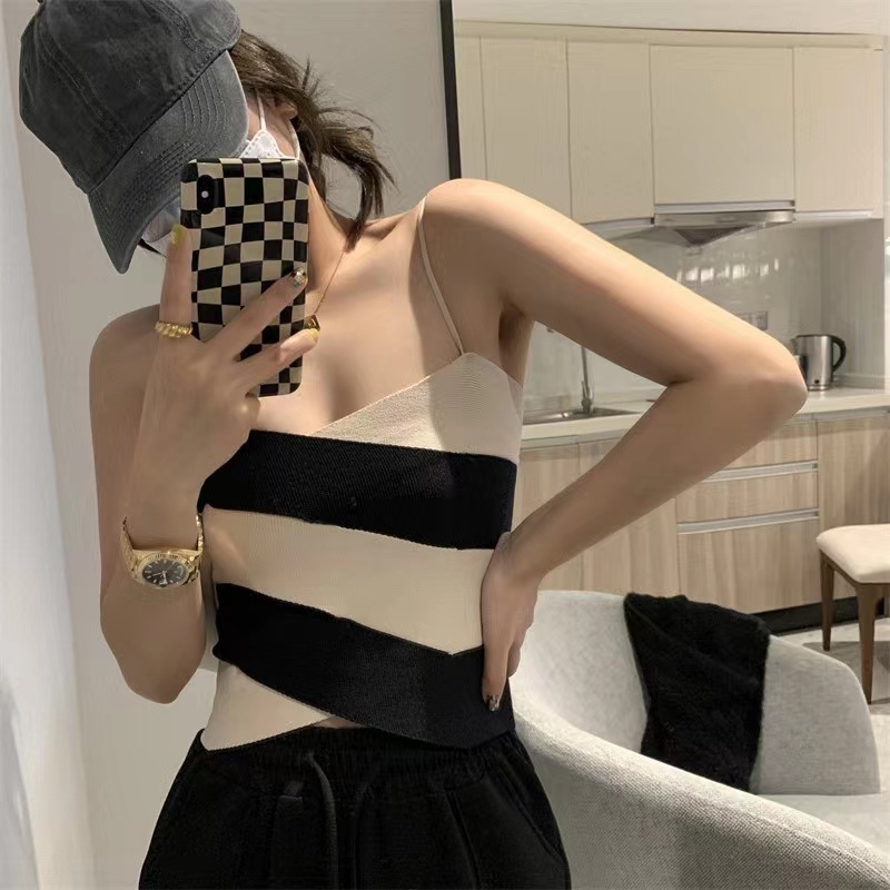 2022 summer new small sexy fried Street Cross stripe zipper sling