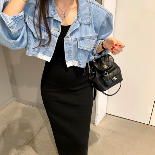 Spring and summer lapel short denim splicing short jacket