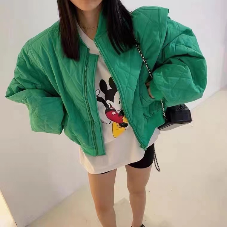 Spot Korea ins net red loose warm plaid stand collar cotton jacket baseball jacket short women's cotton clothes tide