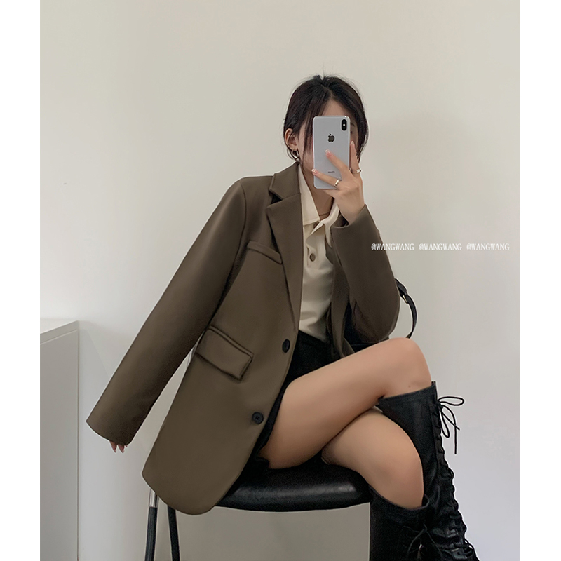 Real shot real price woolen suit jacket 2022 autumn and winter jacket suit collar fashion loose Korean style jacket women