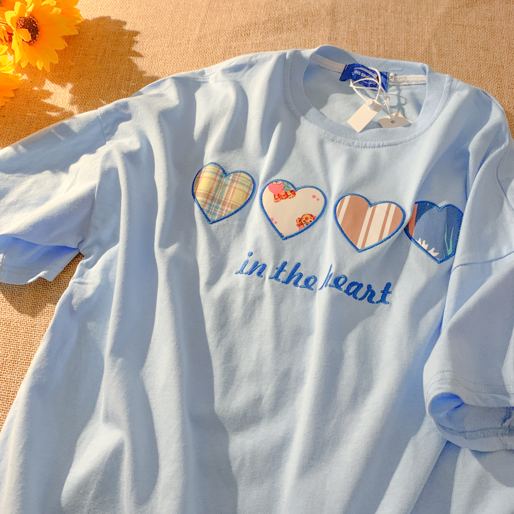 Short sleeve T-shirt women's summer design embroidered love half sleeve top