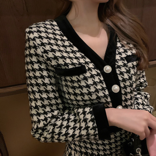 Xiaoxiang two piece women's new style thousand bird pattern splicing short coat + skirt set