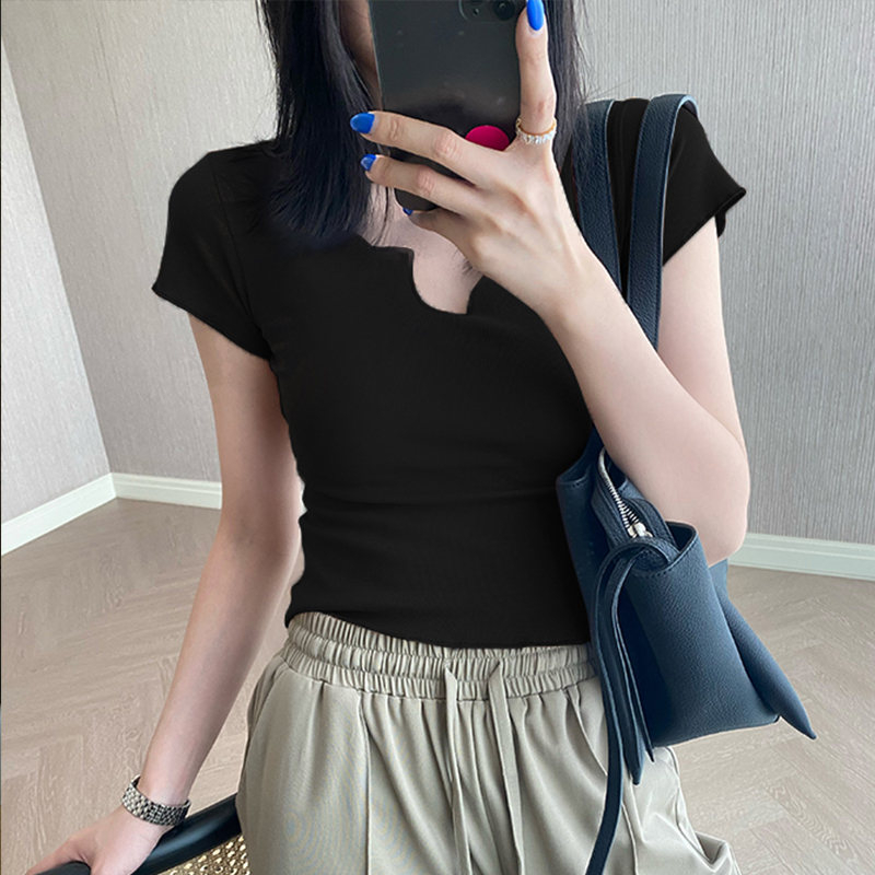 Cotton 2023 short-sleeved t-shirt women's summer new short section slim fit