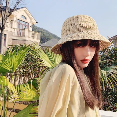 Korean retro Hepburn Hat Women's summer small fresh net red big eave Holiday Beach straw hat sunscreen hat