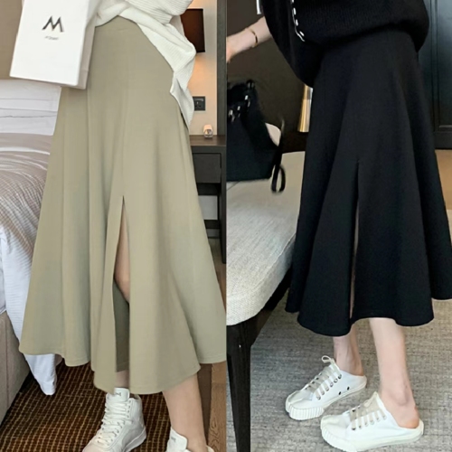 Fat mm design sense split skirt women's medium and long fashion oversized size slim A-line skirt