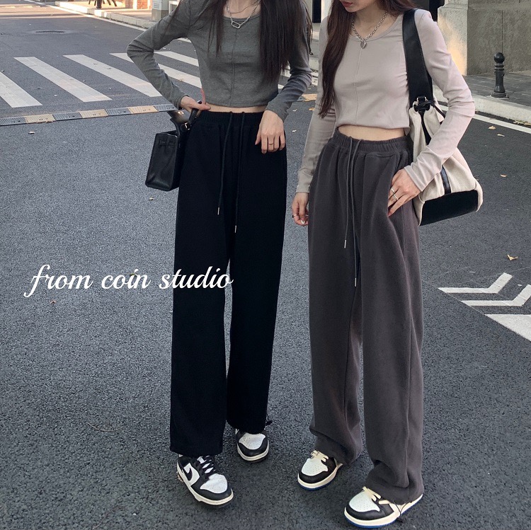 2022 new fat mm American sports pants women's loose legged large s-3xl straight pants high waist casual pants