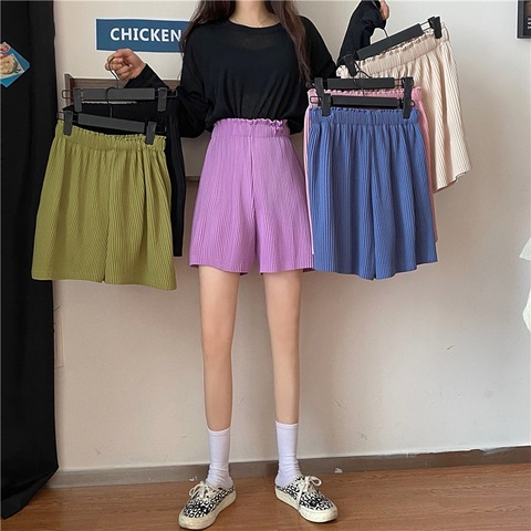 2022 summer new loose thin casual pants high waist slim pleated wide leg pants shorts