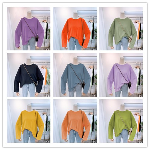 Ins super fire long sleeve T-shirt women's spring and autumn solid color Korean version students wear loose top