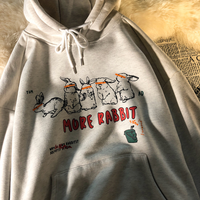American design retro rabbit print long sleeve sweater women's summer loose couple