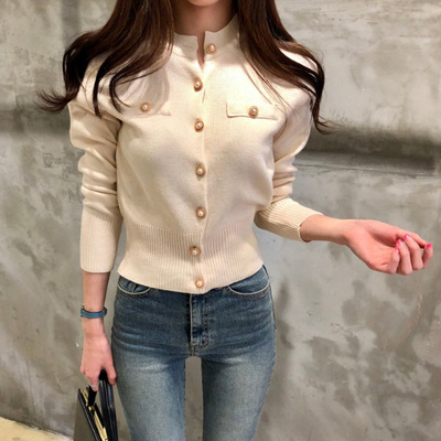Chic Korean versatile temperament fashion single breasted sweater small Cardigan Jacket Women
