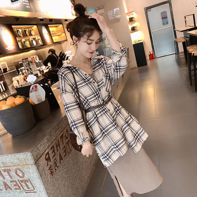 2020 autumn new style young age professional dress temperament goddess Plaid Shirt show thin skirt two piece suit