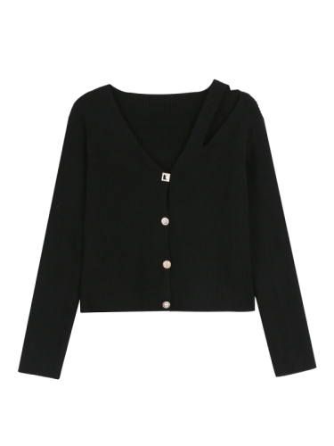 Knitted coat women's spring trend new large collar black short coat fashionable and versatile