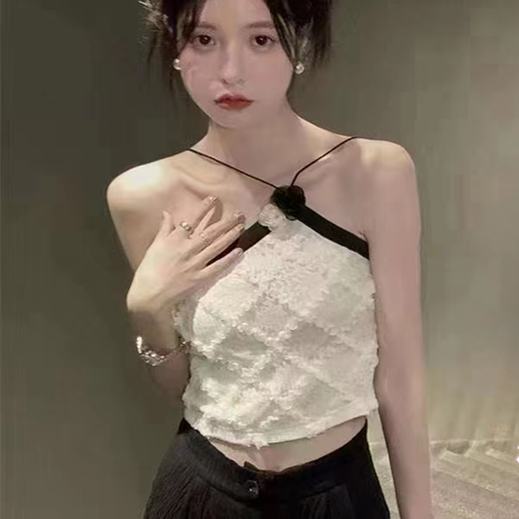 Fan Zhiqiao white small suspender vest female Xiashan Camellia French style outer wear neck hanging small fragrant wind jacket