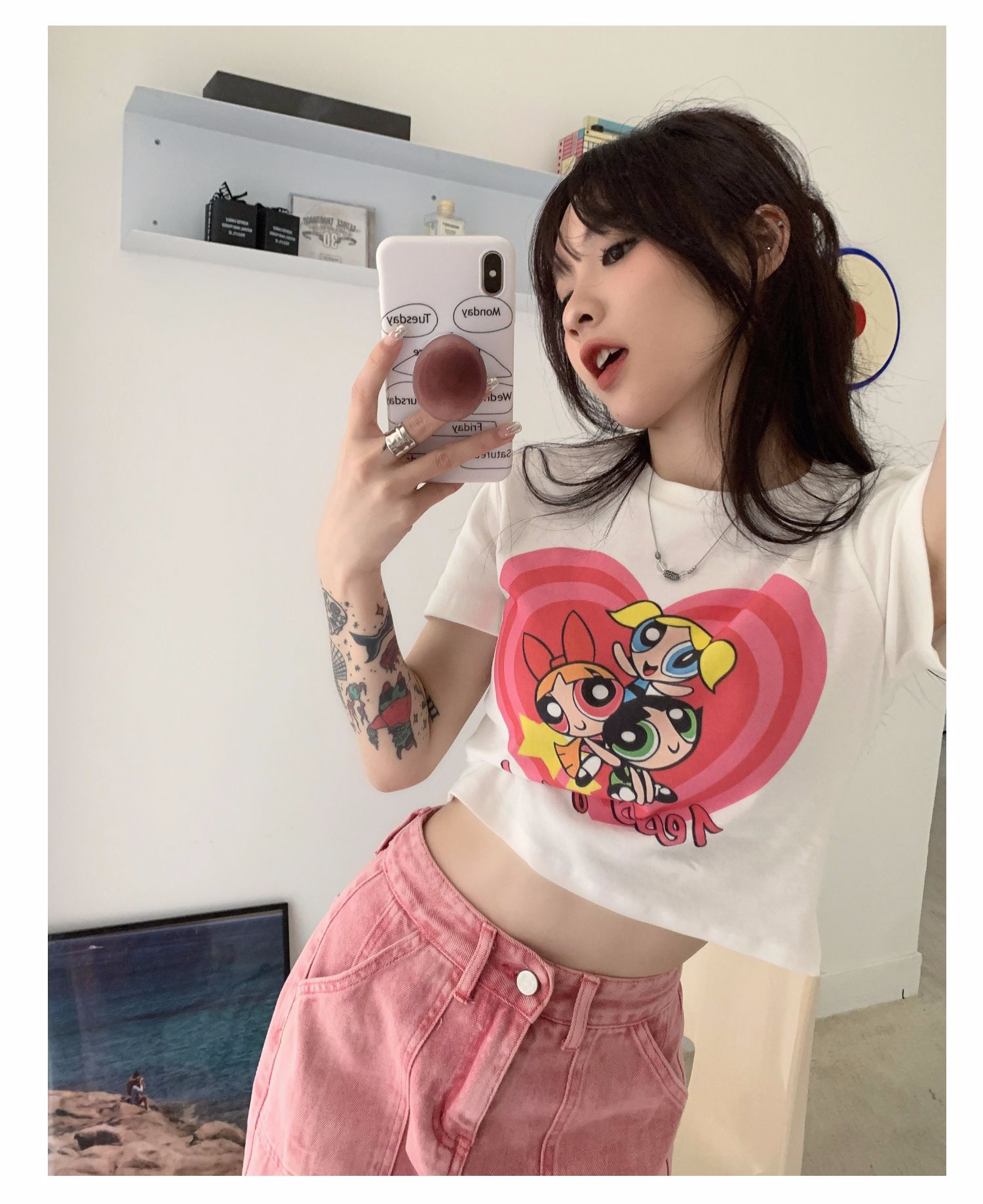 Large size loose short-sleeved T-shirt women 92 cotton/8 spandex 40 counts 210g pure cotton slim short T-shirt women