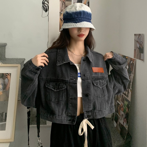 Denim Short Coat women's autumn 2022 new Korean retro loose and versatile long sleeved top ins fashion