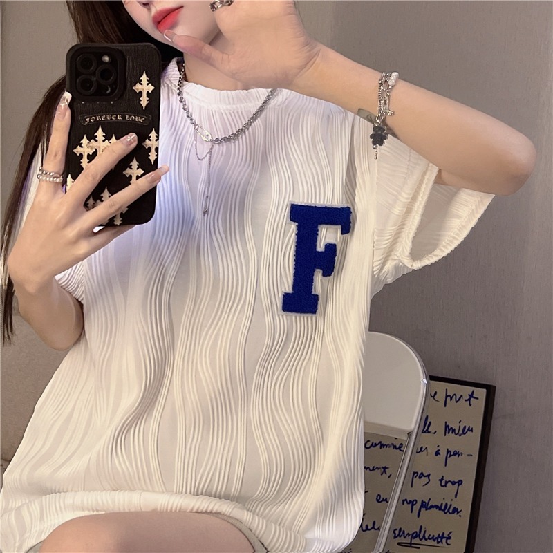 Real price 100 fiber new American style ice towel embroidered short sleeved T-shirt women's Gangfeng high street summer