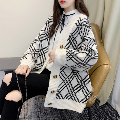 Lazy wind sweater cardigan women's coat autumn and winter new Korean loose V-neck medium length sweater