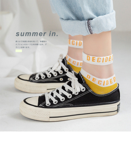 2020 spring and summer ship socks women's ins fashion crystal glass silk women's socks breathable comfortable card letter socks