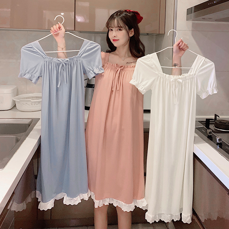 AI Shang's pajamas women's summer new short sleeve combed cotton Korean sweet lovely princess style nightdress
