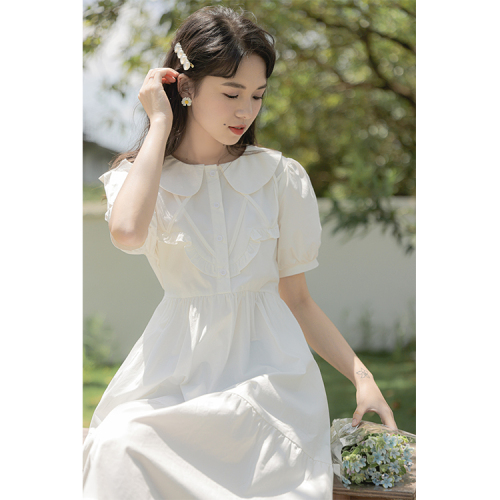 Real shooting of sweet fairy skirt in  children's design sense of minority summer doll collar dress small man