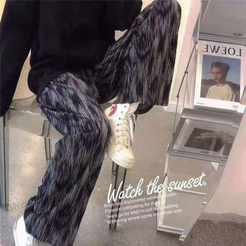 Tie dyed high waist trousers for women are thin and versatile casual pants straight tube loose wide leg pants spring and summer retro Hong Kong style trousers for women