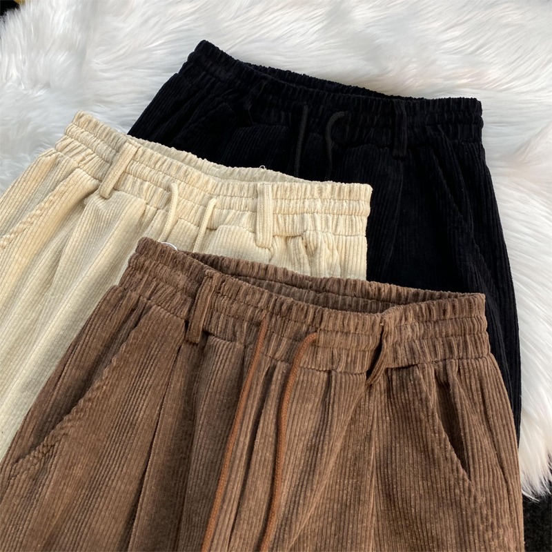 Autumn Japanese retro corduroy coffee loose wide leg pants tide brand straight casual pants men's fashion
