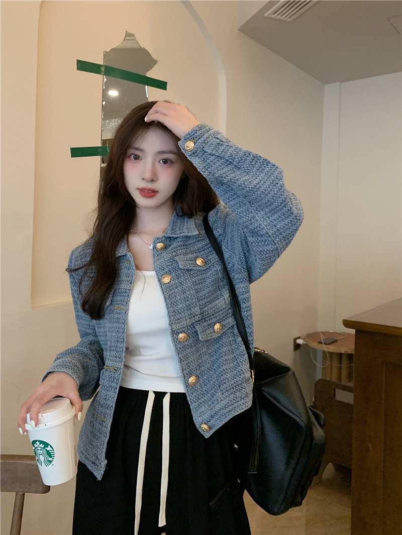 Real Price Autumn Korean Jacquard Denim Lapel Single Breasted Short Denim Thin Jacket