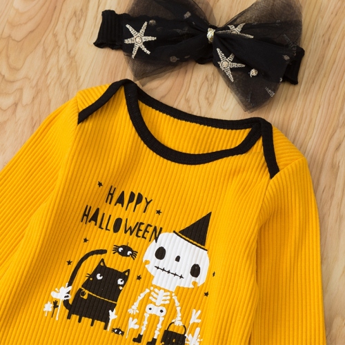 European and American girls' long sleeve spring and autumn Halloween suit T-shirt, gauze skirt and trousers two piece set of foreign style girls' holiday dress