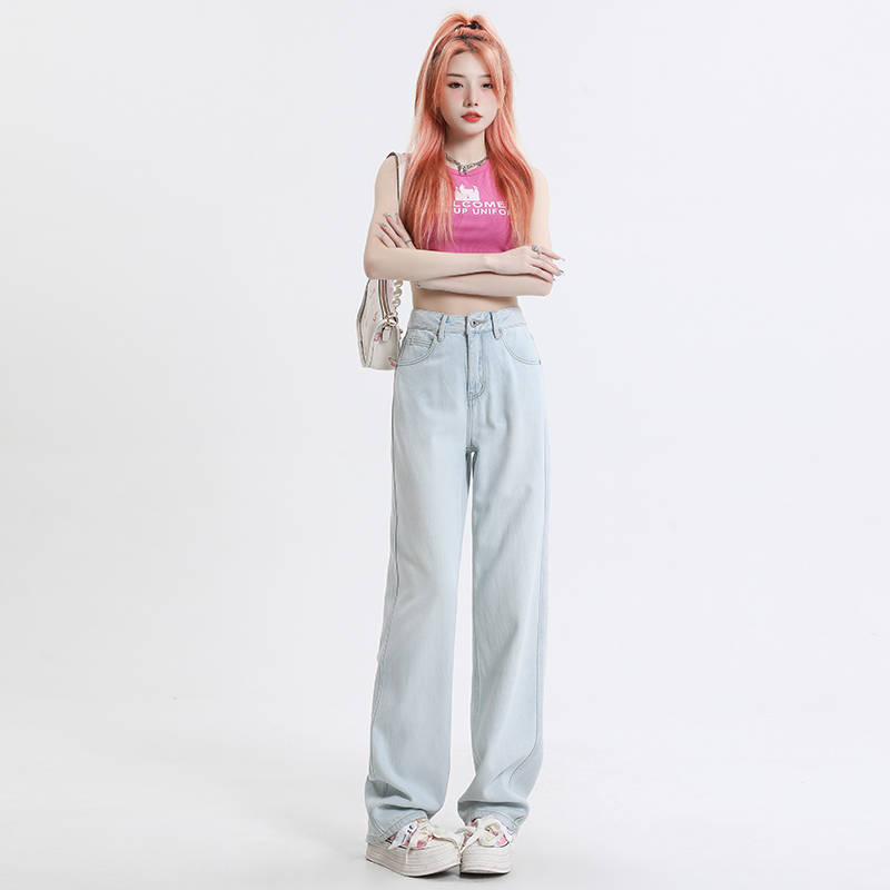Actual shot of 2024 spring new wide-leg jeans for women, high-waisted fashionable straight-leg loose wide-leg floor mopping pants