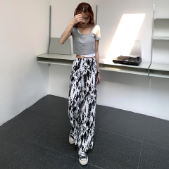 Tie dyed wide leg pants women's spring and autumn new high waist drop loose straight pants casual sweet cool pants fashion