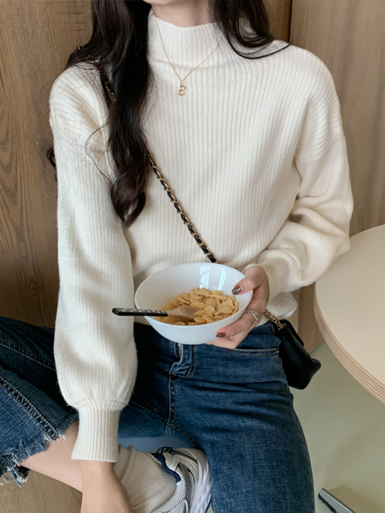Half high neck sweater women's autumn and winter 2021 new loose and lazy outer coat thickened inner bottomed sweater