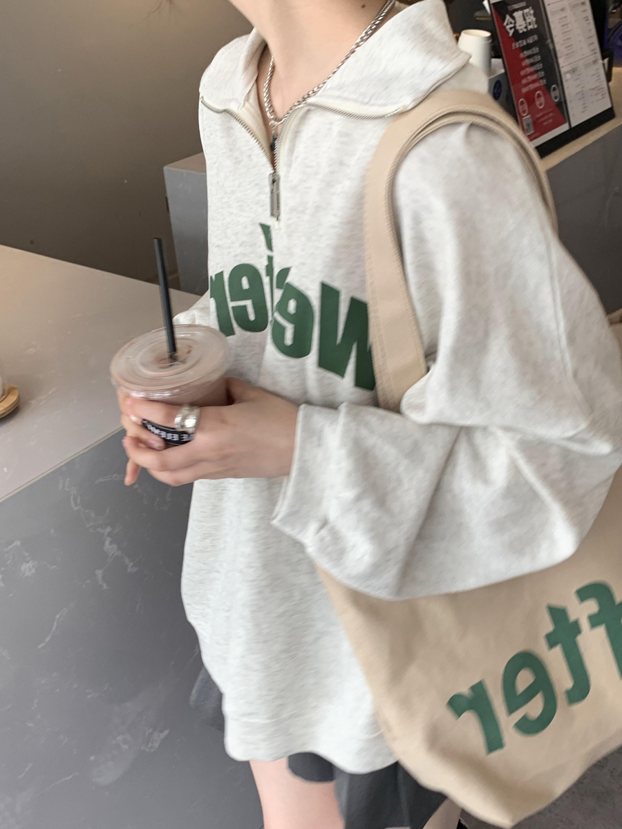 Fish scale thin sweater salt loose loose POLO half turtleneck sweater zipper casual jacket