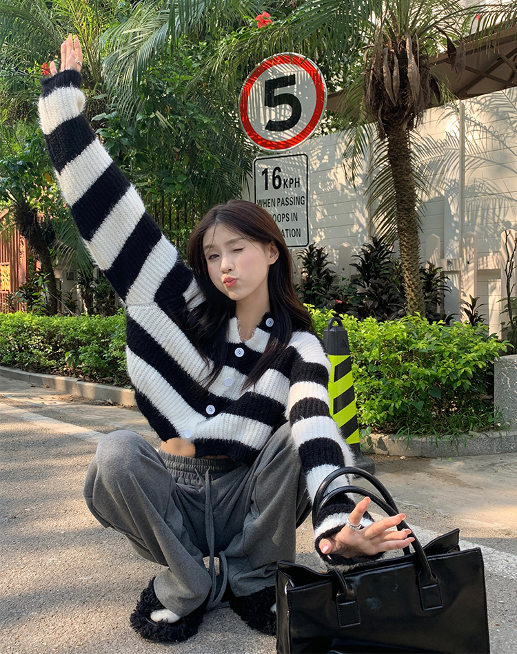 Real Price Autumn Han Chic Classic Striped Mink Sweater Jacket