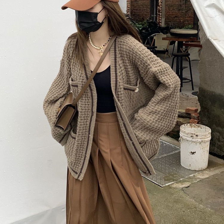 Autumn coat women's 2022 new all-match lazy loose long-sleeved sweater knitted cardigan early autumn top ins