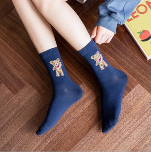 Socks women's spring and autumn high tube socks Cartoon Bear cute style men's socks trendy stall source Korean