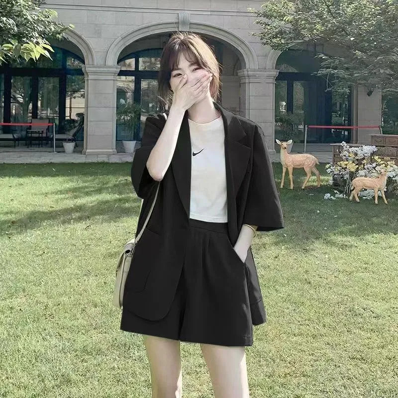 Fashion small suit suit ladies thin section 2023 summer new Korean casual suit jacket shorts two-piece set