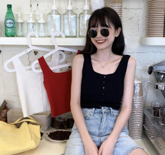 Korean version new simple knitting sleeveless top button care machine