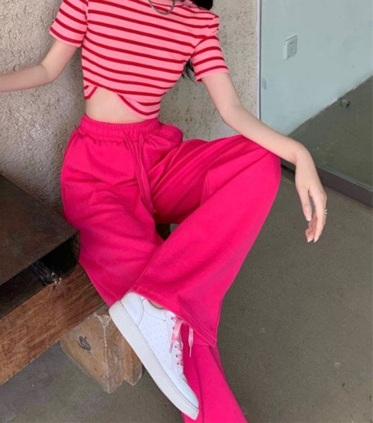 Summer fashion suit simple solid color two piece set ins age reduction T-shirt practice dance room suit female light mature age reduction chic