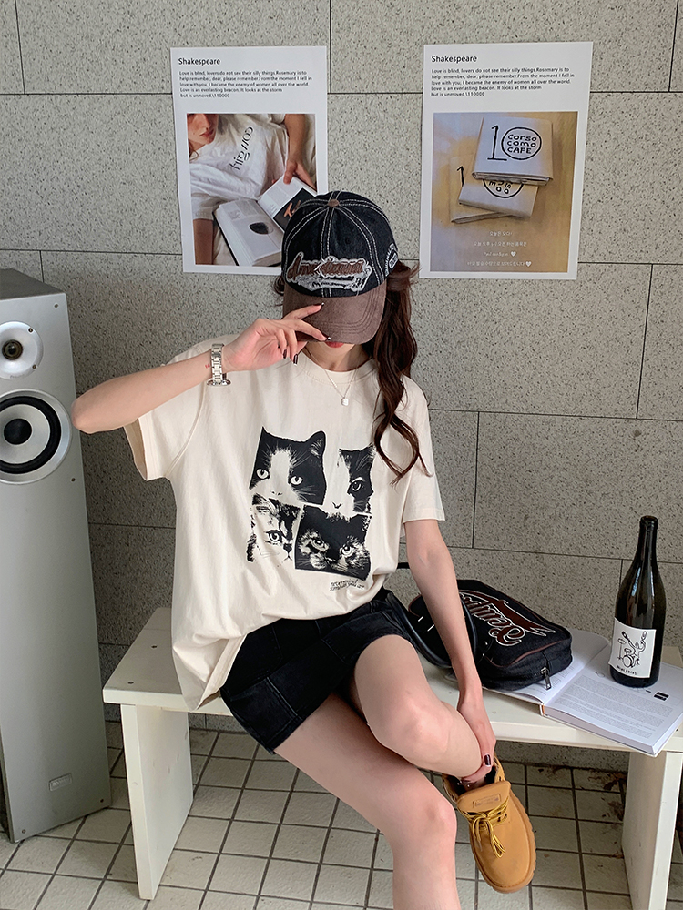Real price pure cotton wrap collar 2023 summer new 200g pure cotton pull shoulder strip pure cotton short-sleeved T-shirt