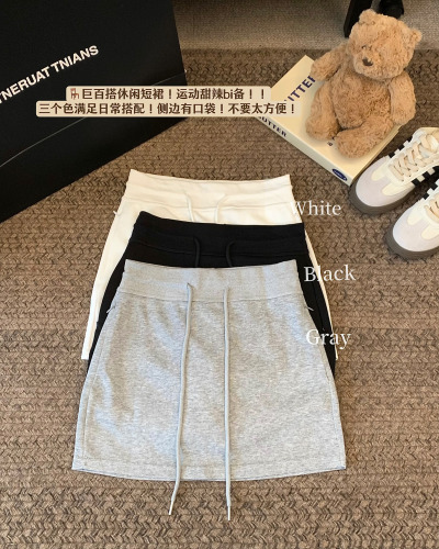 Real shots and real prices ~ Drawstring sports white short skirt 2024 spring and summer girls high waist versatile hip-covering A-line skirt