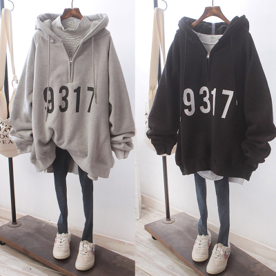 2022 new autumn and winter hooded thickening and velvet oversize gray sweater women's loose Korean version large size ins tide